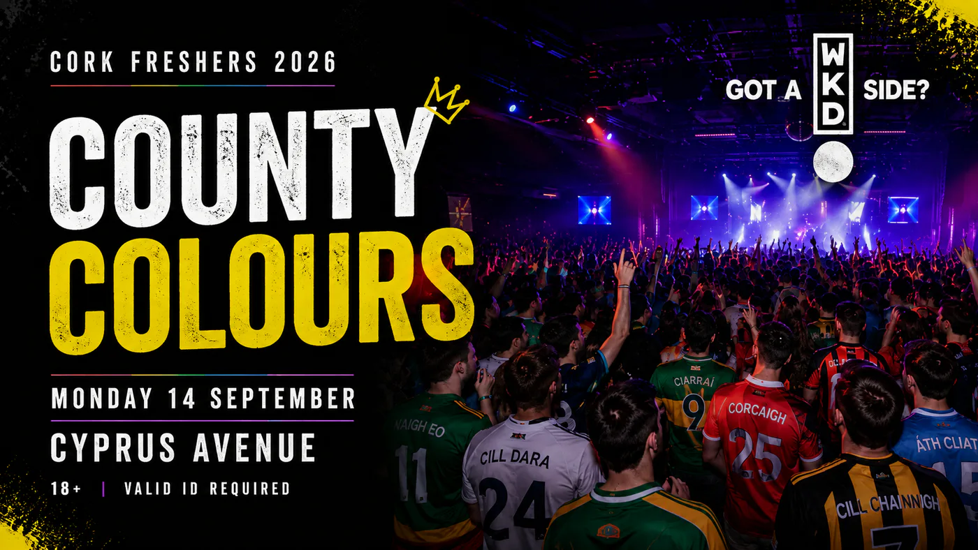 Cork Freshers College County Colours Night 2026 - Presented by WKD event poster