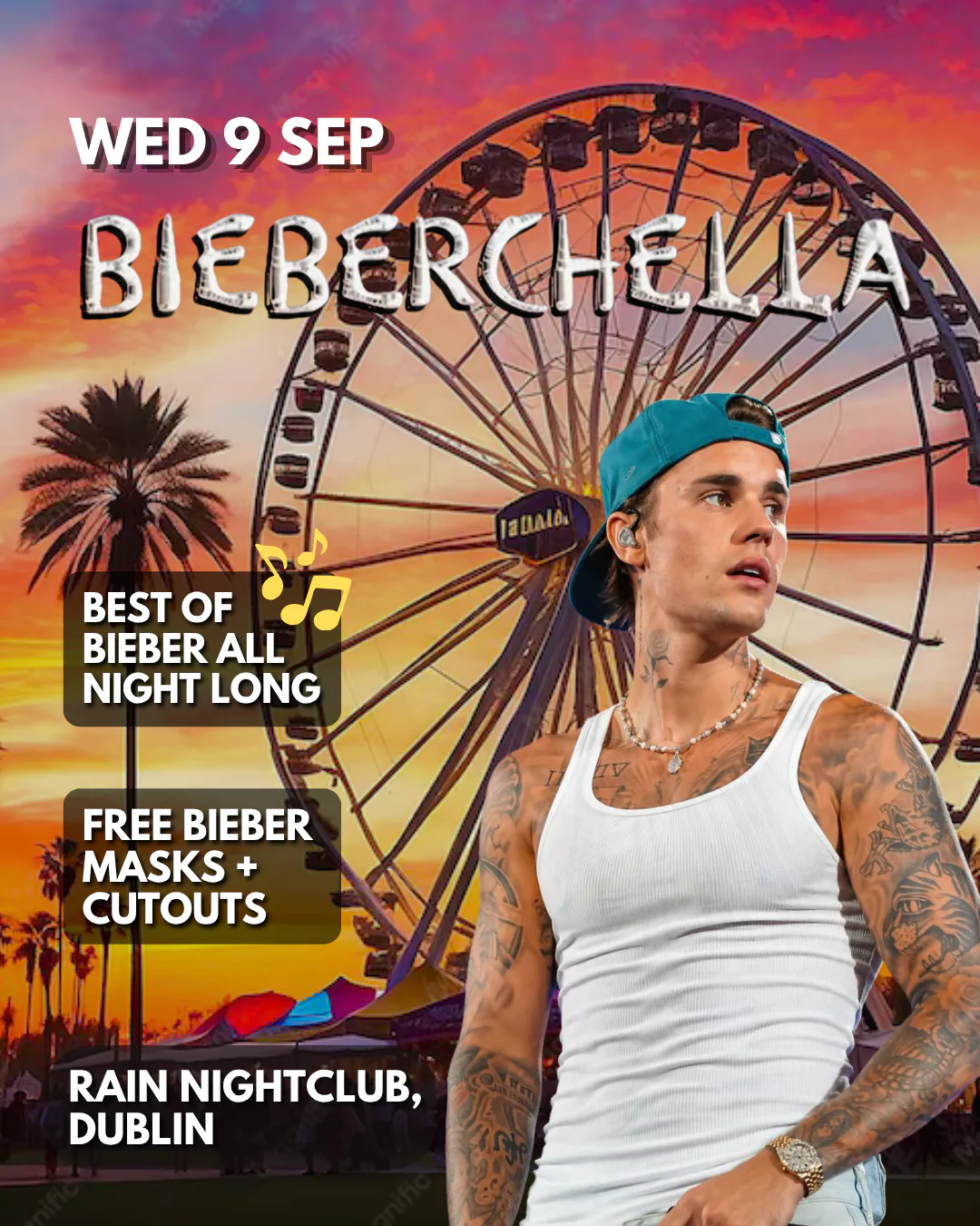 Bieberchella: Rain Nightclub - Over 18s event poster