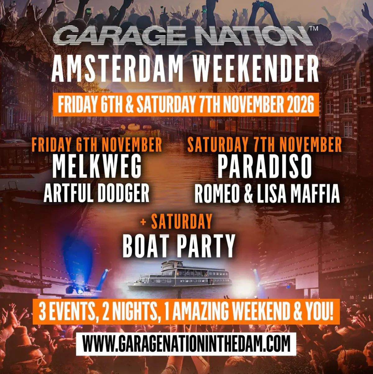 Garage Nation Amsterdam Weekender 2026 event poster